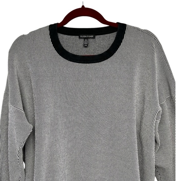 Eileen Fisher Black & White Mens Ringer Crew Neck Oversized Sweater Women Medium - Picture 6 of 10